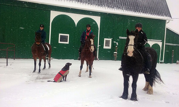 Lauren, Elle and Julie (accompanied by Siku) taking a snow ride!