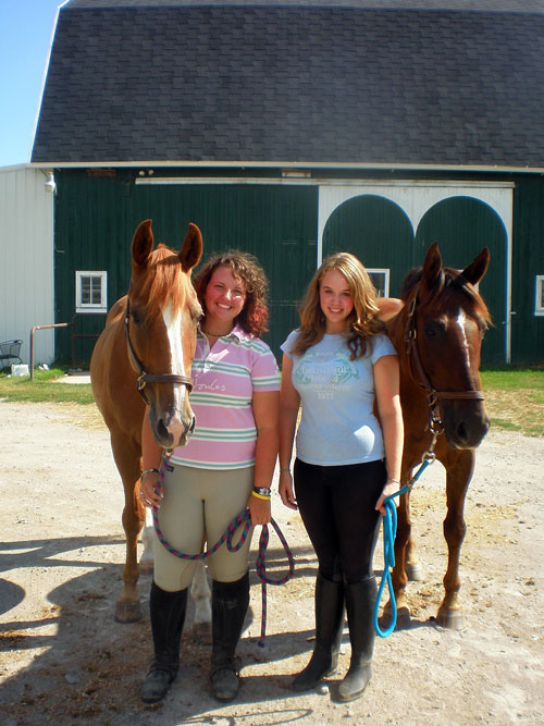 Friends enjoy horses together.  Arc, Andrea, Emma and  Mon Frere